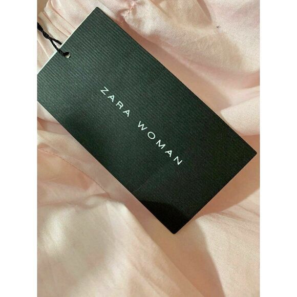 Zara New Womens Solid Baby Pink Off Shoulder Long Sleeve Top Cotton Medium - Picture 6 of 8